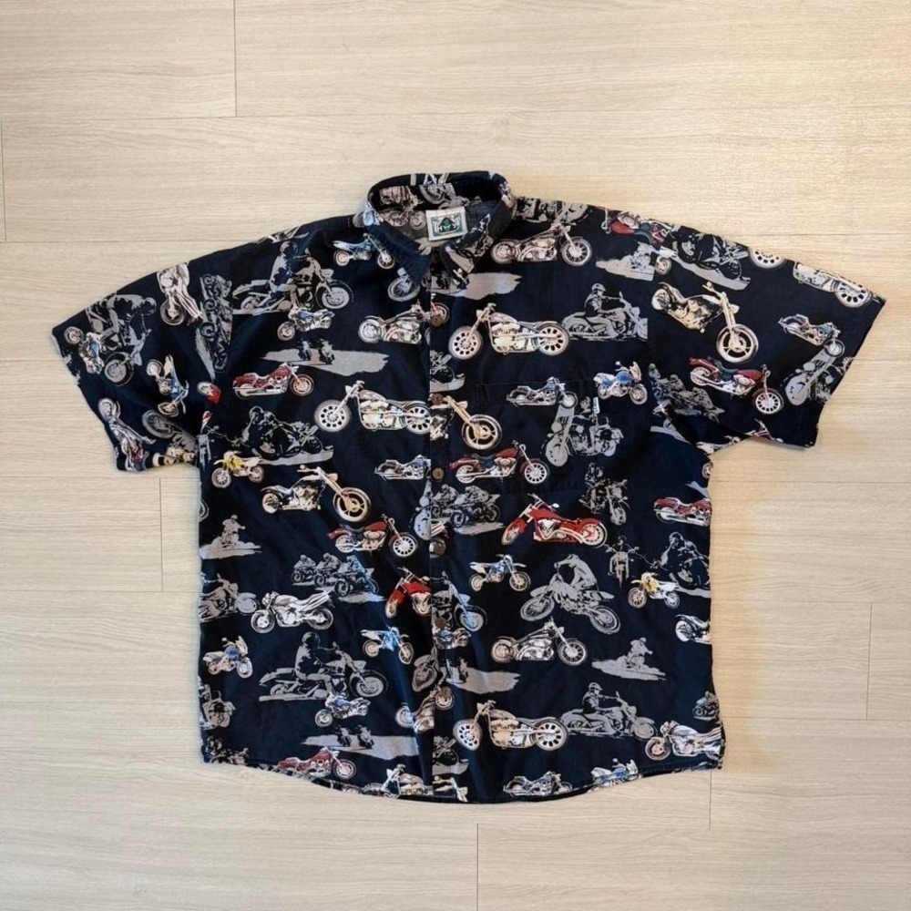 Vintage HWY 1 Motorcycle Button Down Shirt Men's Size XXL Hawaii Vacation